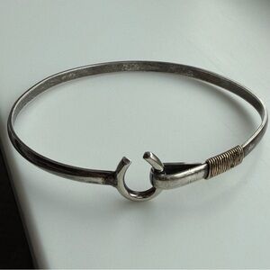 Vintage Horseshoe 925 Sterling Silver Bangle Bracelet with Coil Accent Dainty